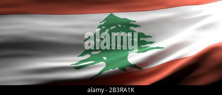 Symbol für das Libanon-Zeichen. Die Nationalflaggen des Libanon winken Texturhintergrund, Banner. 3D-Abbildung Stockfoto