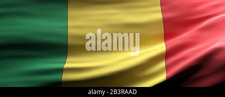Mali-Symbol. Mali Nationalflaggen winken Texturhintergrund, Banner. 3D-Abbildung Stockfoto
