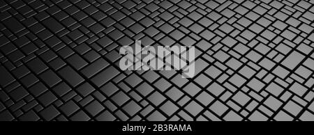 Pflastersteine, quadratisches und rechteckiges Muster, dunkelgraue und schwarze Farbe, abstrakte, nahtlose Hintergrundtextur, Banner. Vorlage für Kopfsteinpflaster p Stockfoto