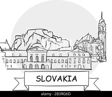 San Marino Stadtvektor-Schild Mit Handdrawn. Schwarze Strichzeichnung mit Farbband und Titel. Stock Vektor