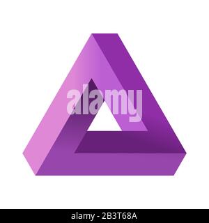 Unmögliches Dreieck. Penrose optische Täuschung. Violetter Gradient endlose Dreiecksform. Abstraktes unendliches geometrisches Objekt. Unmögliche ewige Figur Stock Vektor