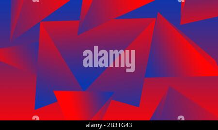 Verlauf mit abstraktem Hintergrund. Geometrisches Muster. Rot und blau. Digitale Zeichnung. Dekorelement. Polygonale Abbildung. Abstrakte geometrische Form Stockfoto