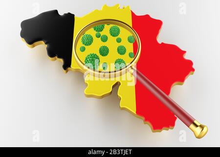 Virus 2019-ncov, Flur oder Coronavirus mit Belgien-Karte. Coronavirus aus china. 3D-Rendering Stockfoto