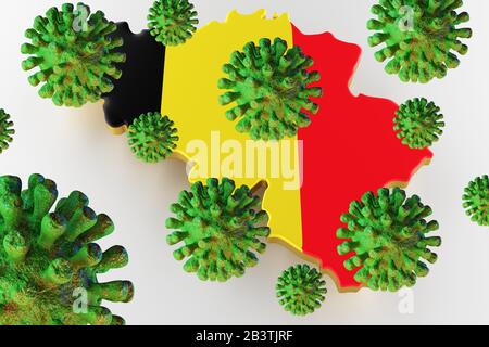 Virus 2019-ncov, Flur oder Coronavirus mit Belgien-Karte. Coronavirus aus china. 3D-Rendering Stockfoto