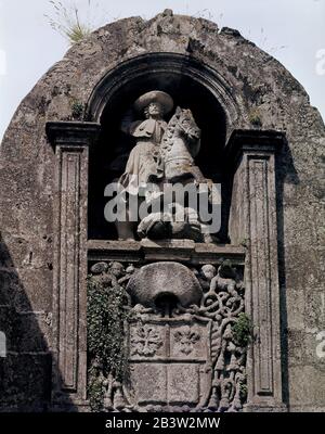 MURALLA-PUERTA DE SANTIAGO-DET DEL SANTO. ORT: MURALLAS ROMANAS DE LUGO. SPANIEN. JAMES DER GRÖSSERE. SANTIAGO MATAMOROS. SANTIAGO EN CLAVIJO. Stockfoto