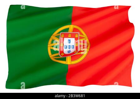 Die Nationalflaggen und das Fähnrich von Portugal - Bandeira de Portugal - wurden am 30. Juni 1911 verabschiedet. Stockfoto