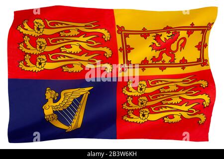 Der Royal Standard von Königin Elisabeth II. - wird in England, Nordirland, Wales und in Überseegebieten verwendet. (In Sco wird ein anderer Standard verwendet Stockfoto