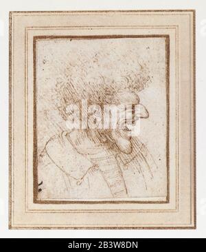 Leonardo da Vinci. Karikatur eines lachenden Mannes. 1495 Stockfoto