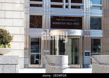 Eingang zum FBI Washington Field Office in der Innenstadt D.C, Stockfoto