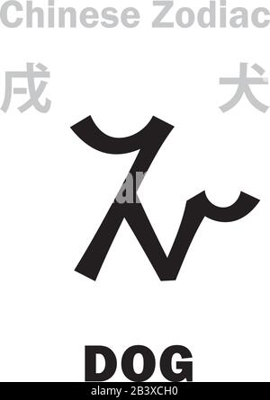 Astrologie-Alphabet: Hund [犬] Zeichen des chinesischen Tierkreises. Chinesisches Zeichen, hieroglyphisches Zeichen (Symbol). Stock Vektor