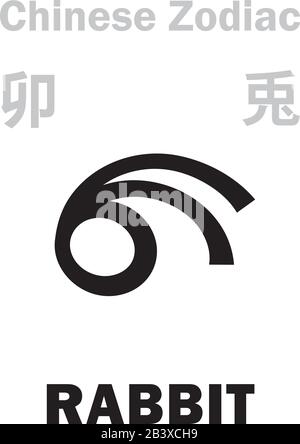 Astrologie-Alphabet: Kaninchen/HASE [兎] Zeichen des chinesischen Tierkreises. Chinesisches Zeichen, hieroglyphisches Zeichen (Symbol). Stock Vektor