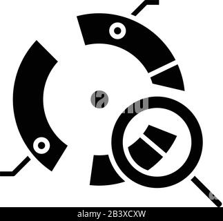 Runddiagrammanalyse schwarzes Symbol, Konzeptabbildung, Vektor-Flachsymbol, Glyph-Zeichen. Stock Vektor