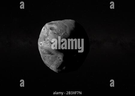 satellitenmarsianer Phosphobos, Mars I, im Weltall umkreist. 3D-Rendering Stockfoto