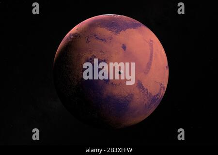 Satellitenphobos umkreisen den Planeten Mars im Weltraum. 3D-Rendering Stockfoto