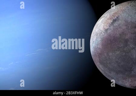 Satelliten triton, Mond von Neptun, umkreist Neptun. 3D-Rendering Stockfoto