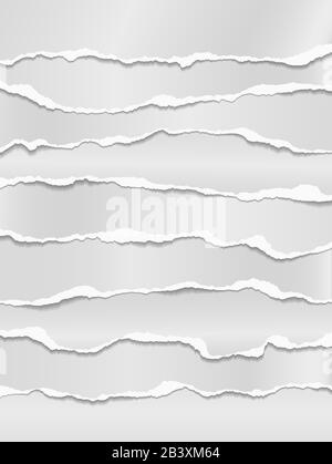 Teile des gerissenen horizontalen weißen Notizpapiers für Text werden übereinander gestapelt. Vektorgrafiken Stock Vektor