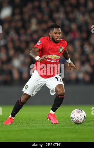 Derby, Derbyshire, Großbritannien. März 2020. Fred (17) von Manchester United beim FA-Cup-Spiel zwischen Derby County und Manchester United im Pride Park, Derby am Donnerstag, 5. März 2020. (Kredit: Jon Hobley / MI News) Foto darf nur für redaktionelle Zwecke in Zeitungen und/oder Zeitschriften verwendet werden, Lizenz für kommerzielle Nutzung erforderlich Credit: MI News & Sport /Alamy Live News Stockfoto