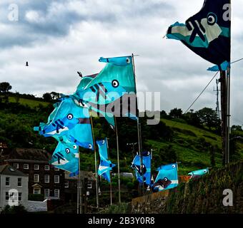 Mevagissey, dessen Name in Cornish Lannvorek ist, ist ein Dorf und Fischerhafen und eine zivile Gemeinde in Cornwall, England. Stockfoto