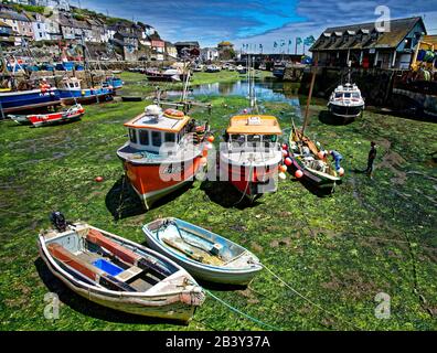 Mevagissey, dessen Name in Cornish Lannvorek ist, ist ein Dorf und Fischerhafen und eine zivile Gemeinde in Cornwall, England. Stockfoto
