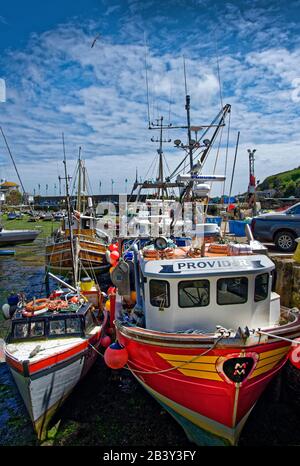 Mevagissey, dessen Name in Cornish Lannvorek ist, ist ein Dorf und Fischerhafen und eine zivile Gemeinde in Cornwall, England. Stockfoto