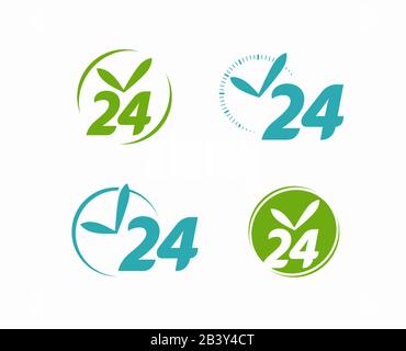 24-Stunden-Schild geöffnet. 24 Stunden, Uhrensymbol oder Beschriftung der Vektorgrafiken Stock Vektor