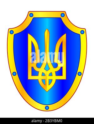 Abbildung: Goldenes Dreizack auf dem Schild. Wappen der Ukraine Stock Vektor