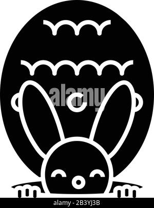Kaninchenspielzeug, schwarzes Symbol, Konzeptabbildung, Vektor-Flachsymbol, Glyph-Zeichen. Stock Vektor