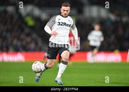 Derby, Derbyshire, Großbritannien. März 2020. Jack Marriott (14) von Derby County beim FA-Cup-Spiel zwischen Derby County und Manchester United im Pride Park, Derby am Donnerstag, 5. März 2020. (Kredit: Jon Hobley / MI News) Foto darf nur für redaktionelle Zwecke in Zeitungen und/oder Zeitschriften verwendet werden, Lizenz für kommerzielle Nutzung erforderlich Credit: MI News & Sport /Alamy Live News Stockfoto