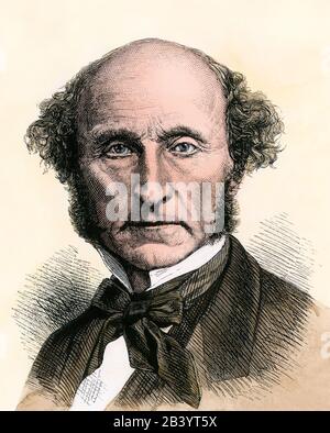 Philosoph John Stuart Mill. Handfarbener Holzschnitt Stockfoto