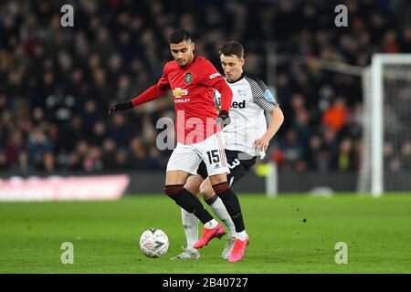 Derby, Derbyshire, Großbritannien. März 2020. Andreas Pereira (15) von Manchester United beim FA-Cup-Spiel zwischen Derby County und Manchester United im Pride Park, Derby am Donnerstag, 5. März 2020. (Kredit: Jon Hobley / MI News) Foto darf nur für redaktionelle Zwecke in Zeitungen und/oder Zeitschriften verwendet werden, Lizenz für kommerzielle Nutzung erforderlich Credit: MI News & Sport /Alamy Live News Stockfoto