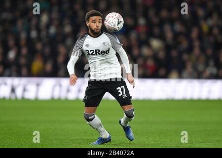 Derby, Derbyshire, Großbritannien. März 2020. Jayden Bogle (37) von Derby County beim FA-Cup-Spiel zwischen Derby County und Manchester United im Pride Park, Derby am Donnerstag, 5. März 2020. (Kredit: Jon Hobley / MI News) Foto darf nur für redaktionelle Zwecke in Zeitungen und/oder Zeitschriften verwendet werden, Lizenz für kommerzielle Nutzung erforderlich Credit: MI News & Sport /Alamy Live News Stockfoto