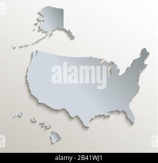 USA mit Alaska und Hawaii Karte weißes blaues Kartenpapier 3D-Raster Stockfoto