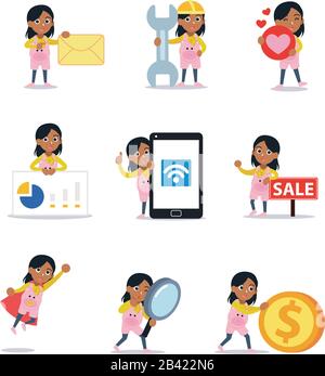 Geben Sie den Charakter der Frau als rosafarbene Schweinebank mit Goldmünzen an. Stock Vektor