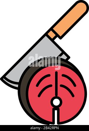 Sushi Oriental Menü Schneiden Messer Fisch Vektor Illustration Linie und Füllung Stil Symbol Stock Vektor