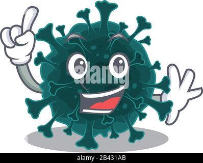 Ein Finger Coronavirus COVID 19 im Maskottchen Cartoon-Zeichenstil Stock Vektor