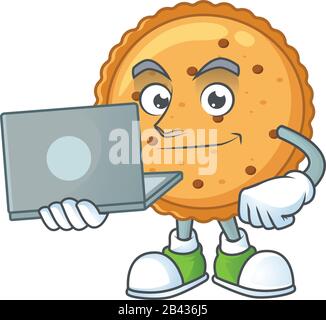 Ein schickes Maskottchen-Symbol für Erdnussbutter, das mit einem Laptop arbeitet Stock Vektor