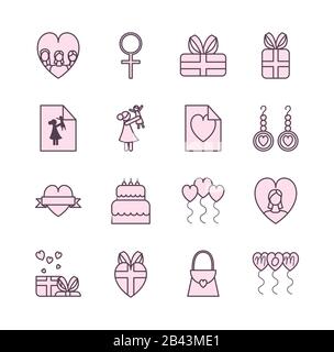 Liniendesign Icon-Set-Design, Happy Mothers Day Liebe Beziehung Dekoration Begrüßung und Einladung Thema Vector Illustration Stock Vektor