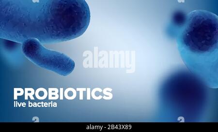 Mikroskopische Probiotika Live Bakterium Banner Vector Stock Vektor