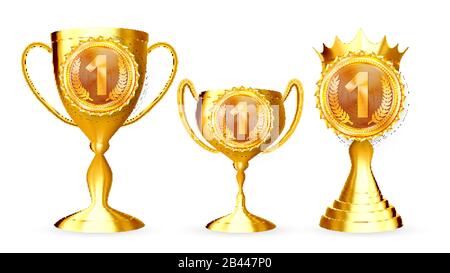 Champion Golden Cups Award Collection Set Vector Stock Vektor