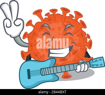 Supper Cool Elektronenmikroskop Coronavirus Cartoon mit Gitarre Stock Vektor