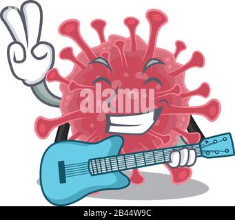 Abendkrönung cooler Coronavirus Disease Cartoon mit Gitarre Stock Vektor