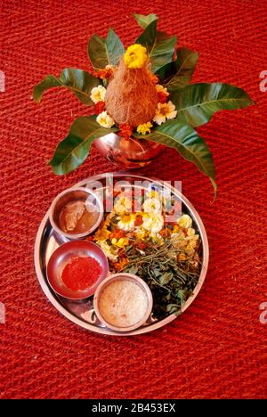 Pooja thali, Indien, Asien Stockfoto