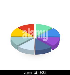 Helle bunte Kreisdiagramm in acht Stücke auf weiß geteilt Stock Vektor