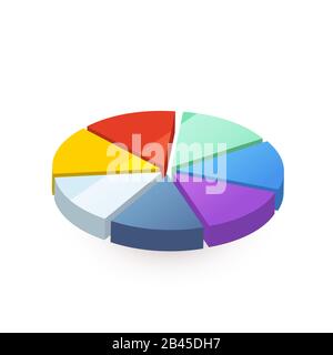 Helle bunte Tortendiagramm in sieben Stücke auf weiß geteilt Stock Vektor