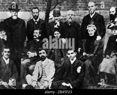 Mahatma Gandhi, unten rechts, mit Mitgliedern der Vegetarian Society, London, England, Großbritannien, Großbritannien, 1890, altes Bild des Jahrgangs 1900 Stockfoto