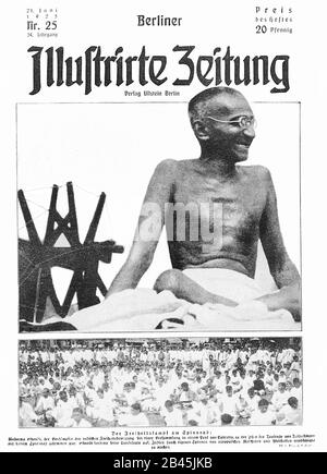 Mahatma Gandhi auf Titelblatt der deutschen Zeitung, Berlin, Deutschland, Europa, 21. Juni 1925, altes Bild des Jahrgangs 1900 Stockfoto