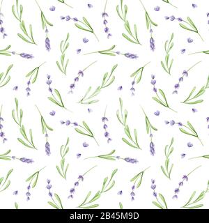 Handbemaltes, wasserfarbenes Blumenmuster mit nahtlosem Muster. Textur aus Blumenmaterial mit Lavendel Stockfoto