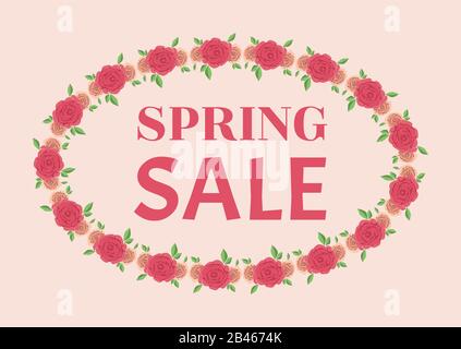 Design mit Frühlingsverkauf. Schöne farbenfrohe Illustration mit floralem Zierrahmen. Vektor EPS10 Stock Vektor