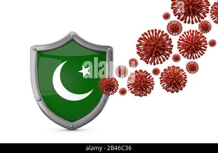 Pakistanische Flagge schützt vor Virusbakterien. 3D-Rendering Stockfoto