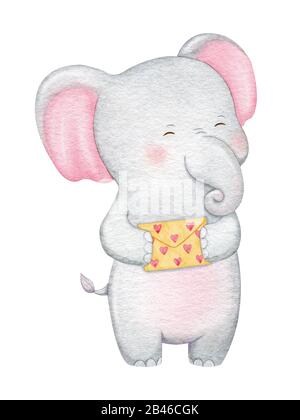Happy birthday Karte mit niedlichen Elefanten Aquarell Tier. Cute Baby